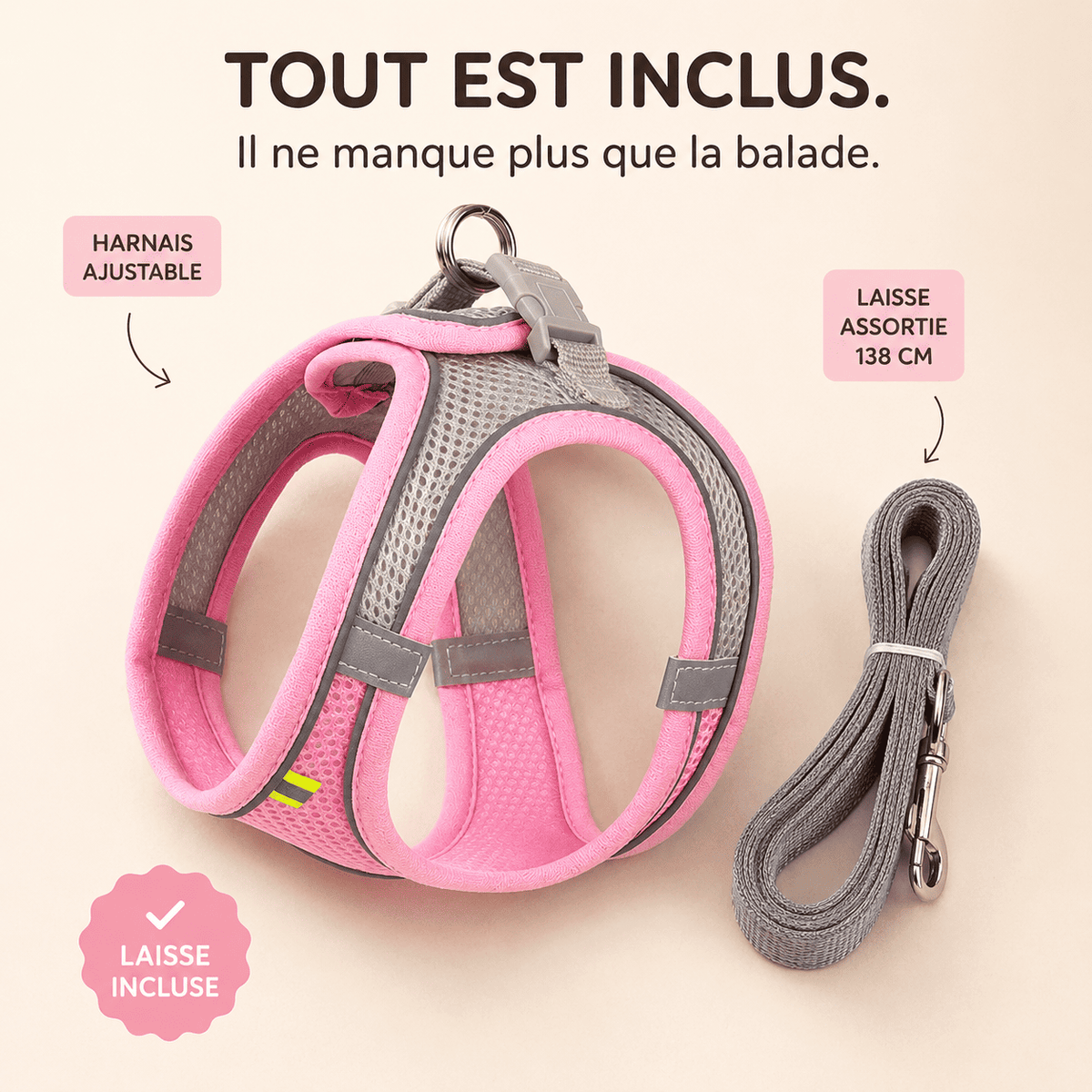 Harnais Teckel Rose